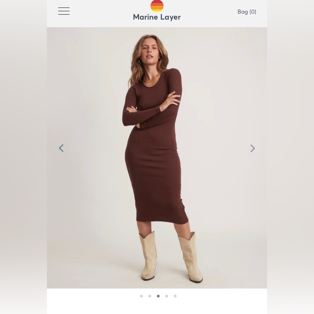 Lexi Rib Long Sleeve Midi Dress in Chocolate, Small